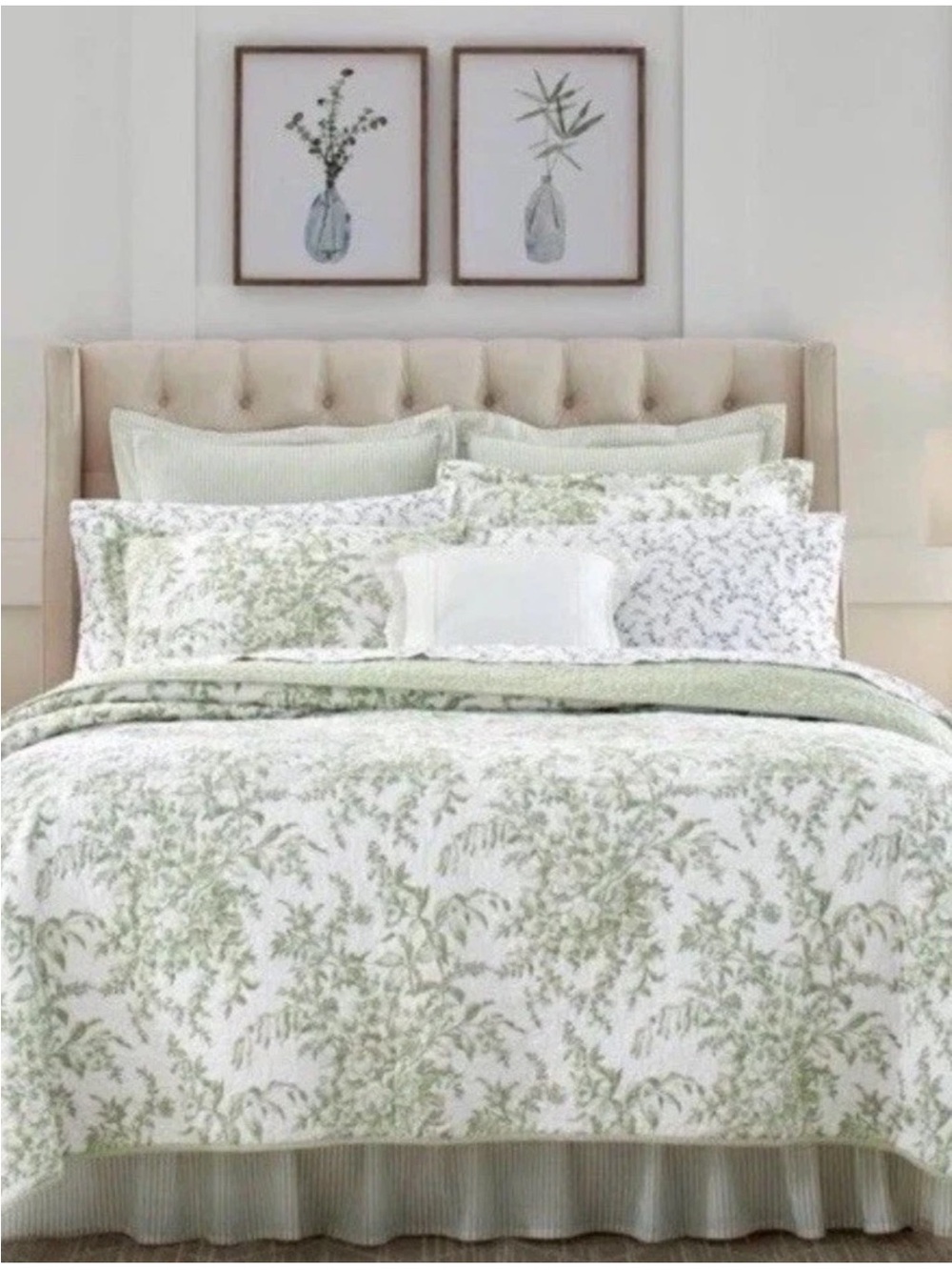 Laura Ashley ~ FULL/QUEEN Bedford Quilt Set ~ Green ~ Reversible All-Season - Picture 6 of 7